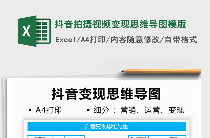 2024抖音拍摄视频变现思维导图模版exce表格