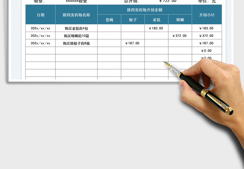 2025物业管理除四害费用开销表免费下载