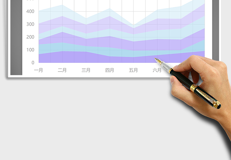 2025年清晰紫色系列堆积面积图免费下载