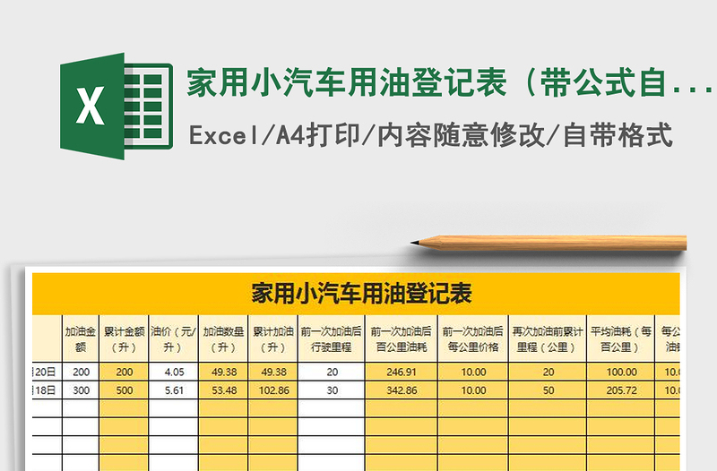 2025年家用小汽车用油登记表（带公式自动计算）