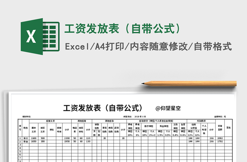 2025年工资发放表（自带公式）