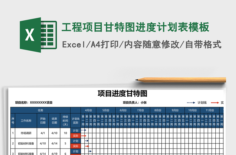 工程项目甘特图进度计划表模板