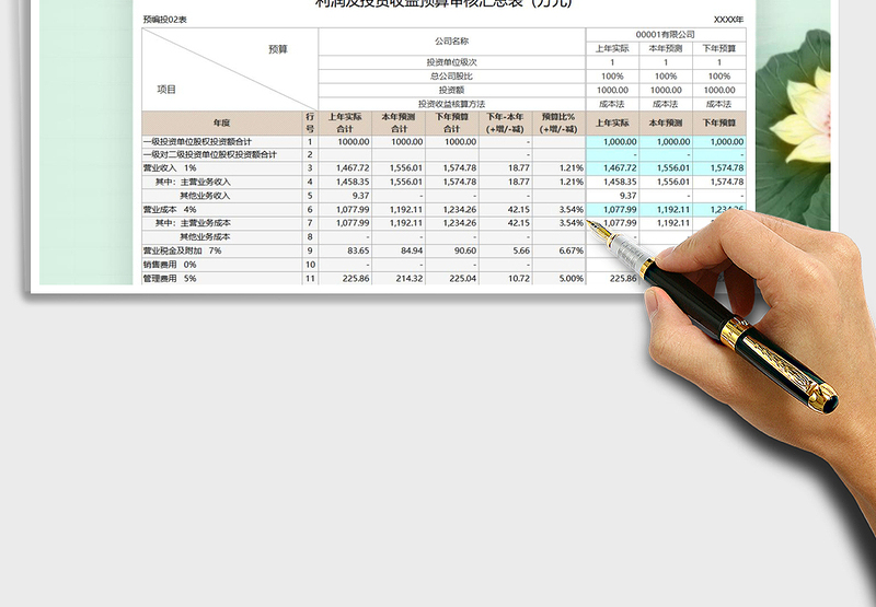 公司财务年度利润及投资收益预算表