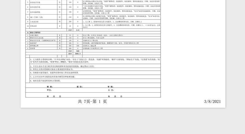 EXCEL图表模版装修工程预算表