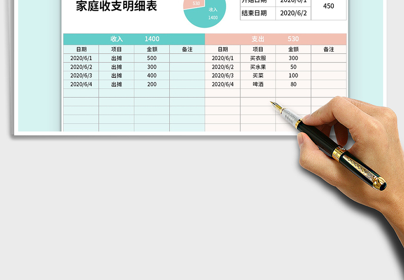 2025年收支明细表收支管理收支日记账