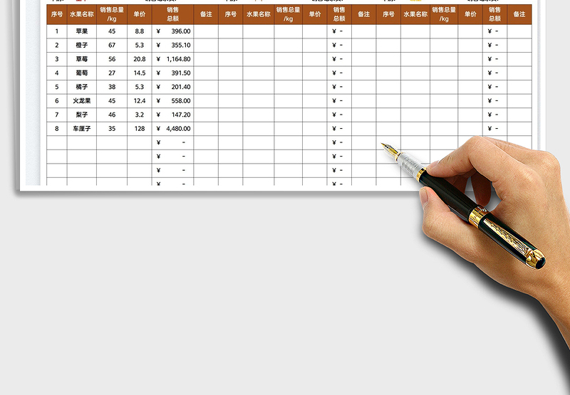 2024水果店日销售额统计表excel表格