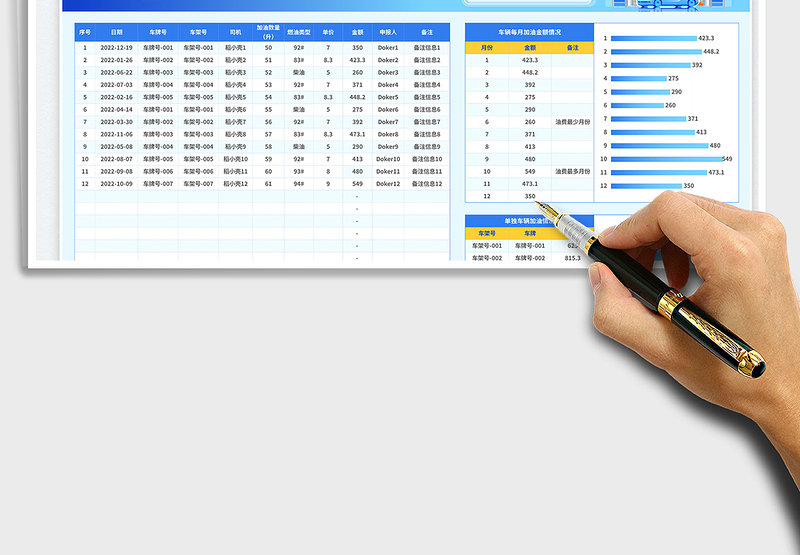 2025蓝色商务风车辆加油记录免费下载