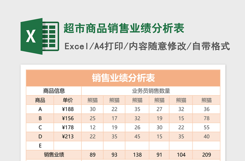 超市商品销售业绩分析表excel表格下载