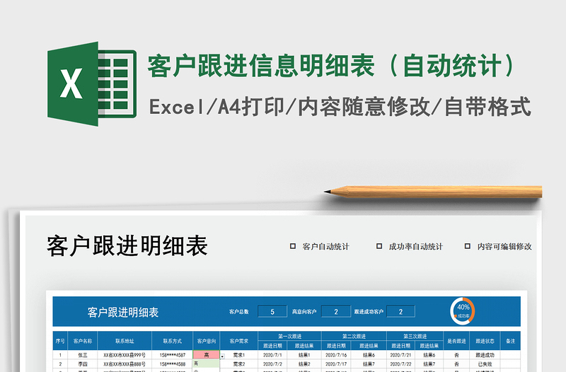 2024年客户跟进信息明细表（自动统计）免费下载