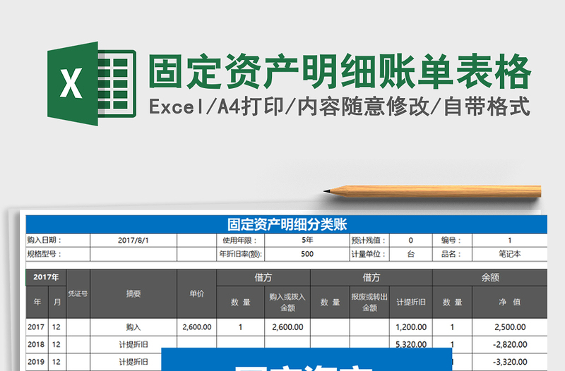 2025年固定资产明细账单表格