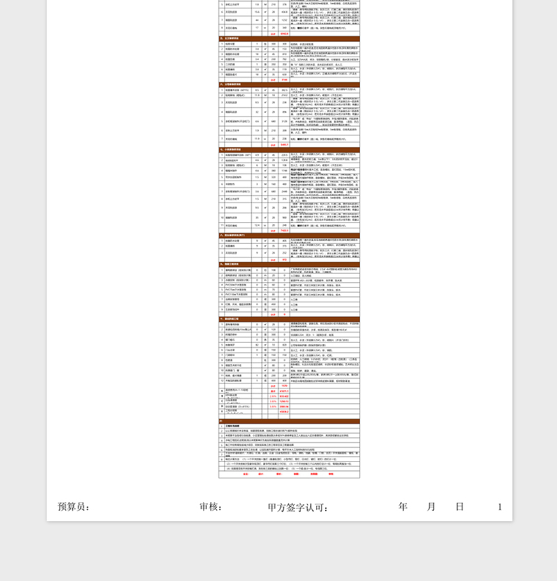 预算报价excel模板