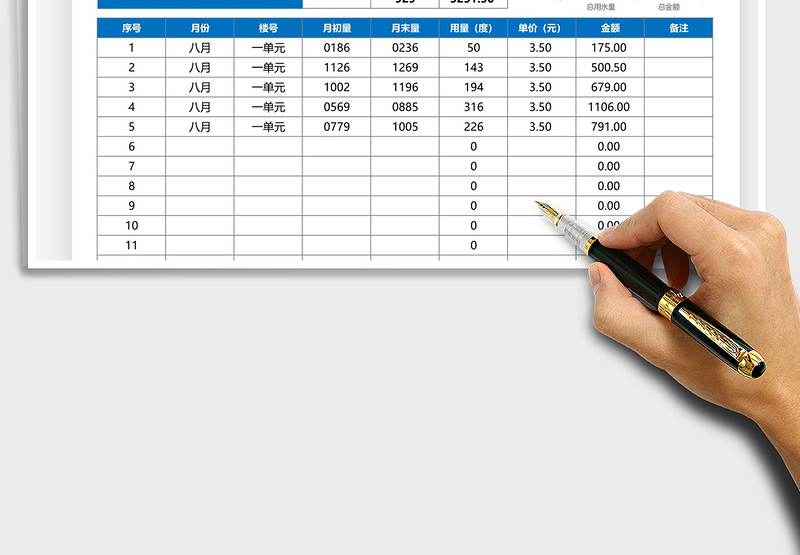 2025物业小区社区用水量统计登记表免费下载