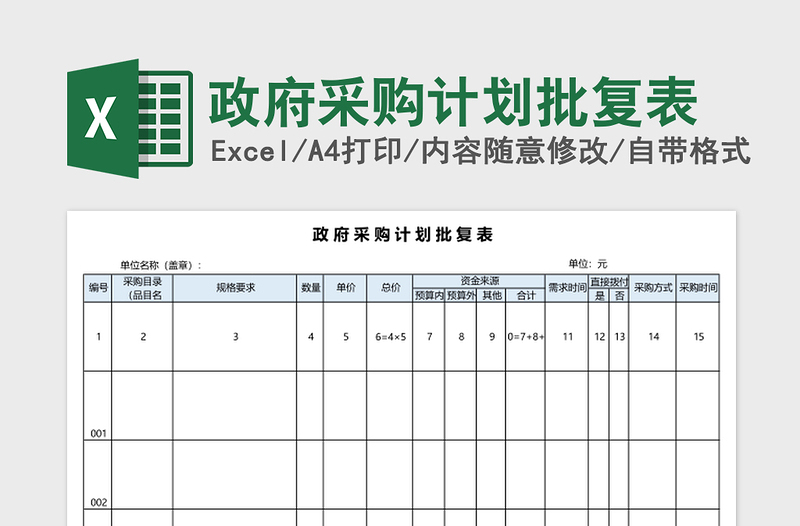 2025政府采购计划批复表excel表格