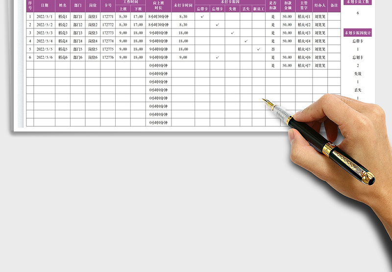 2025未划卡考勤记录表免费下载
