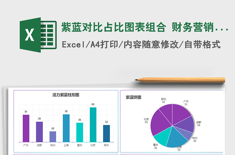 2025年紫蓝对比占比图表组合 财务营销报表饼图