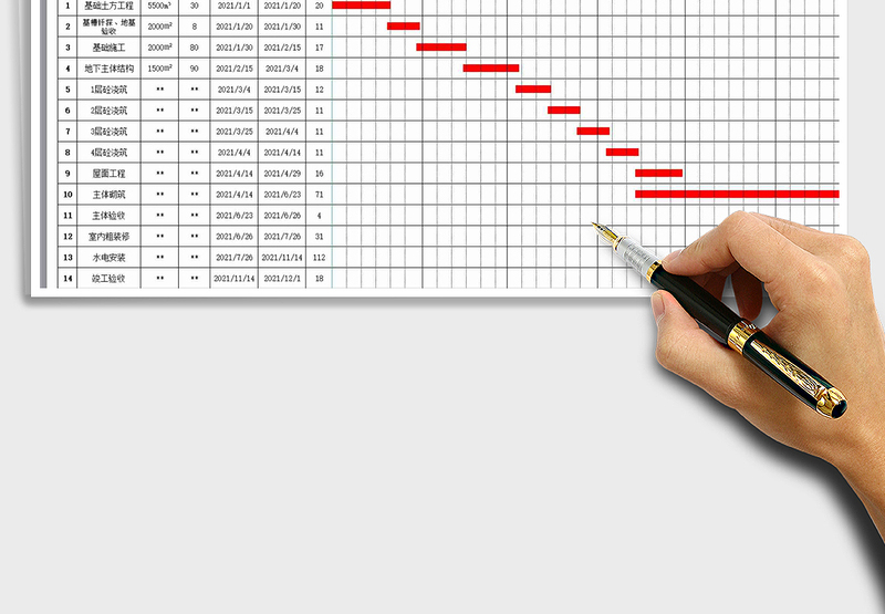 2024施工进度计划横道图-自动生成excel表格