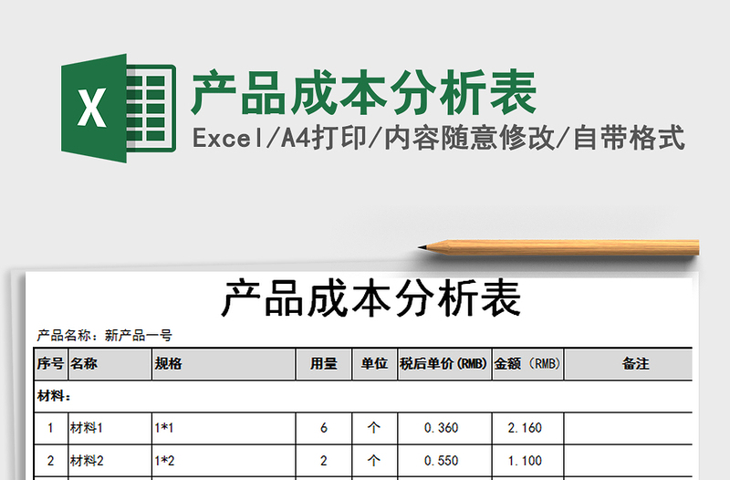 2025年产品成本分析表