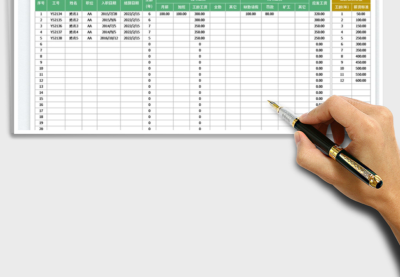 2025工资表明细表(工龄计算)免费下载