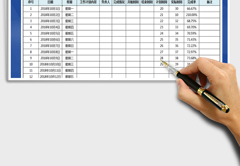 2025年工作计划表-完成率公式计算