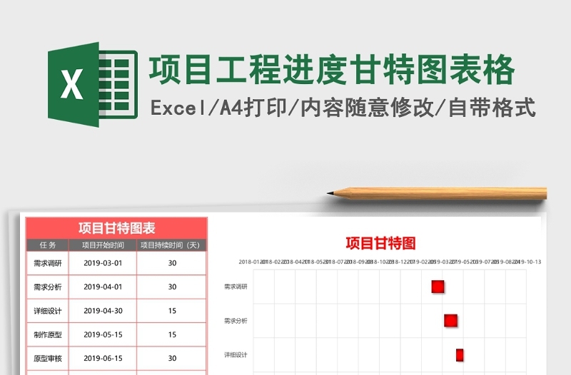 2025项目工程进度甘特图表格Excel表格