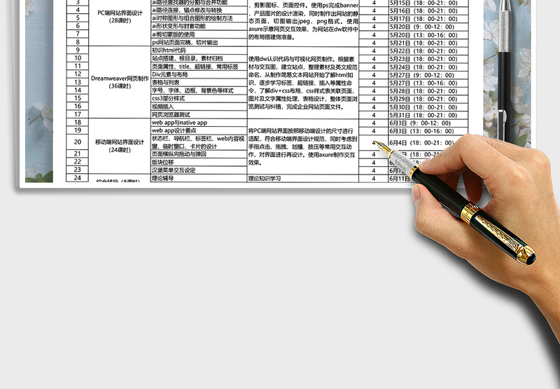 2025年培训课程实训课表学习计划表