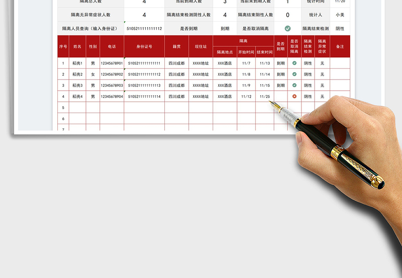 2025强制隔离人员信息登记表免费下载