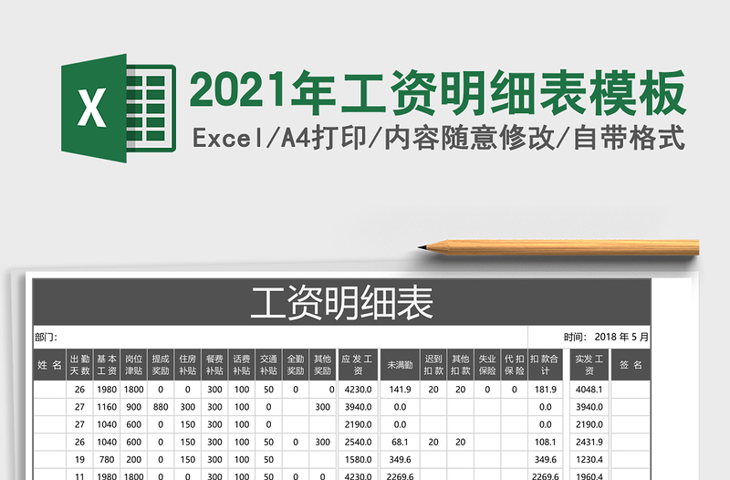 工资明细表模板