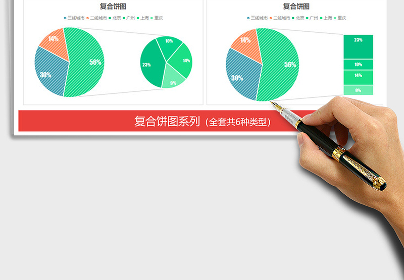 商务复合饼图系列 占比分析图表