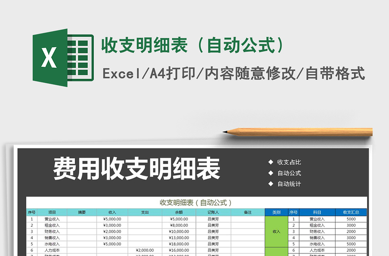 2025年收支明细表（自动公式）