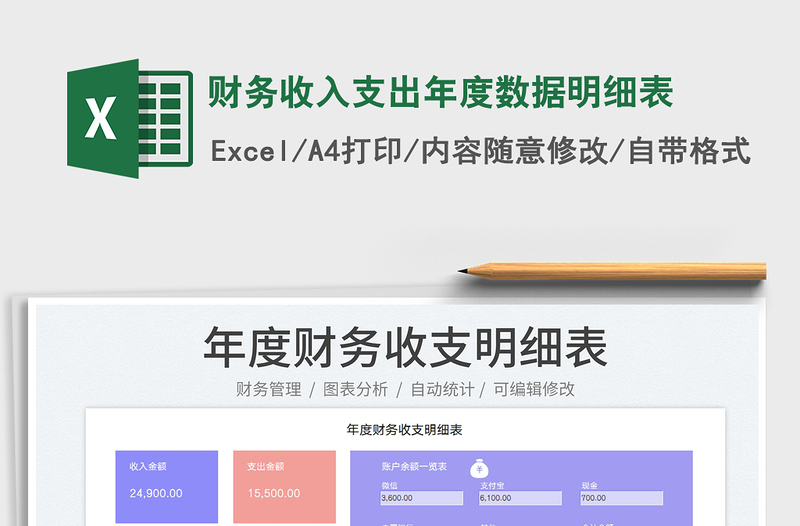 2024财务收入支出年度数据明细表exce表格