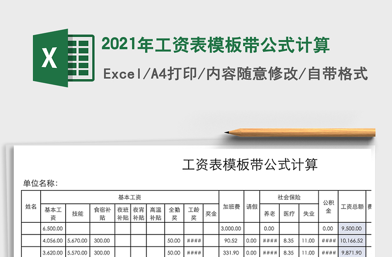 2025年工资表模板带公式计算