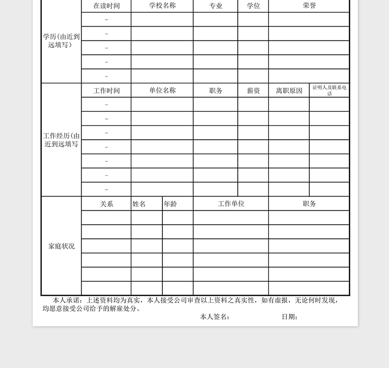 2025年面试登记表格