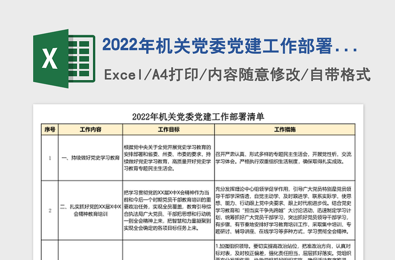 2024年机关党委党建工作部署清单表