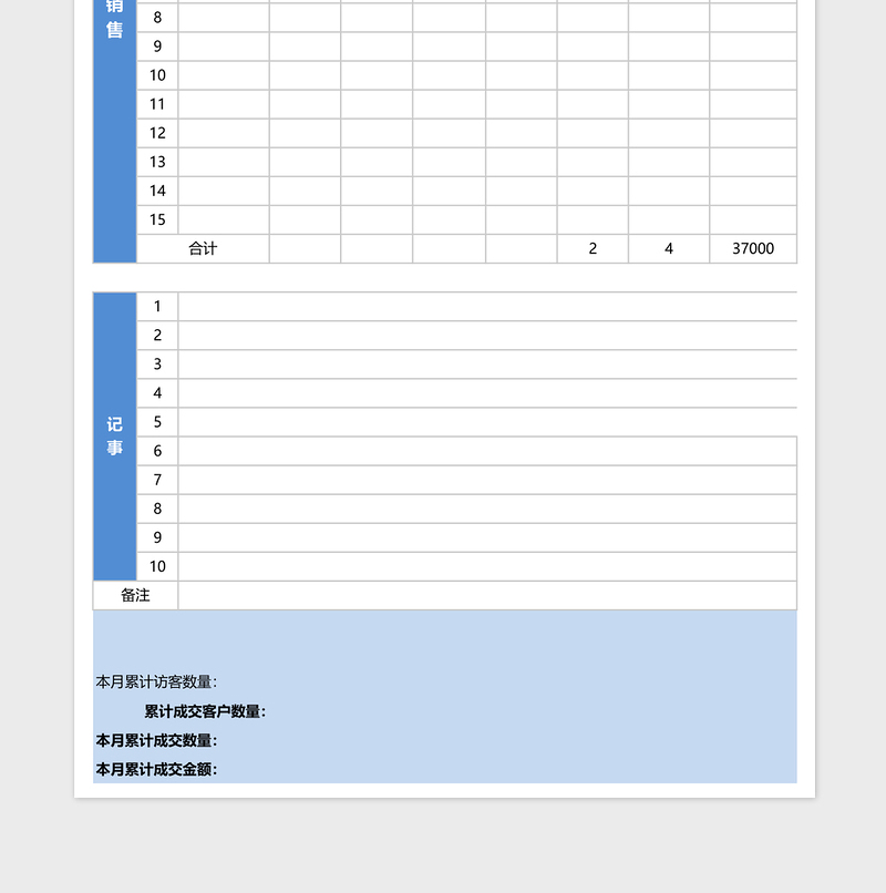 销售业务人员日常工作日报表excel模板