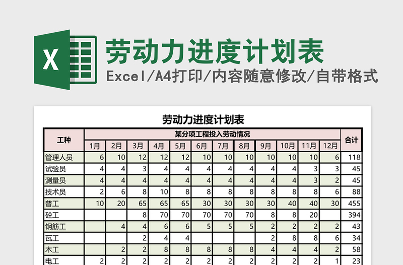 劳动力进度计划表excel表格下载