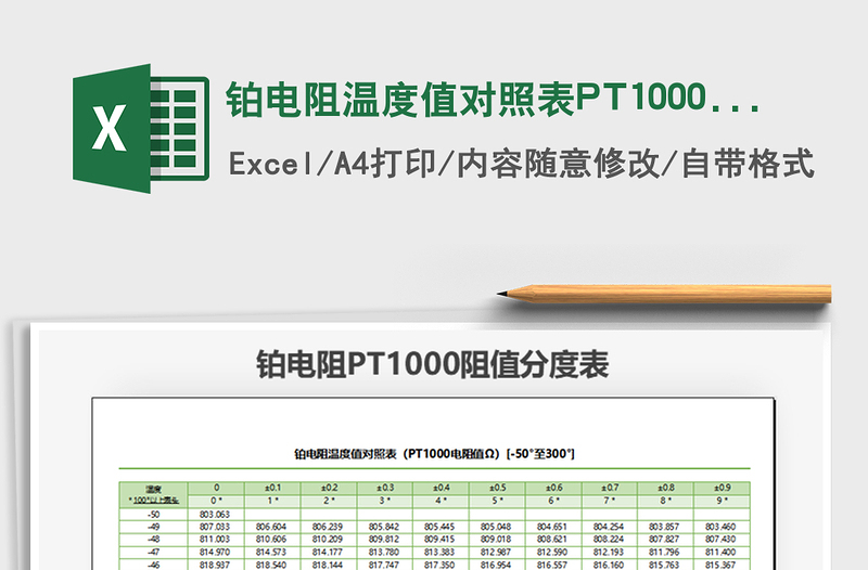 2024铂电阻温度值对照表PT1000阻值exce表格免费下载