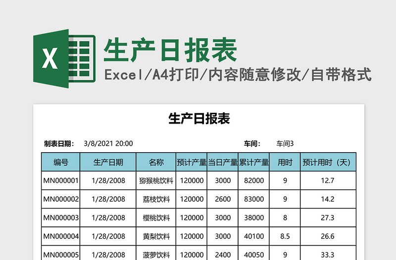 生产日报表excel表格下载