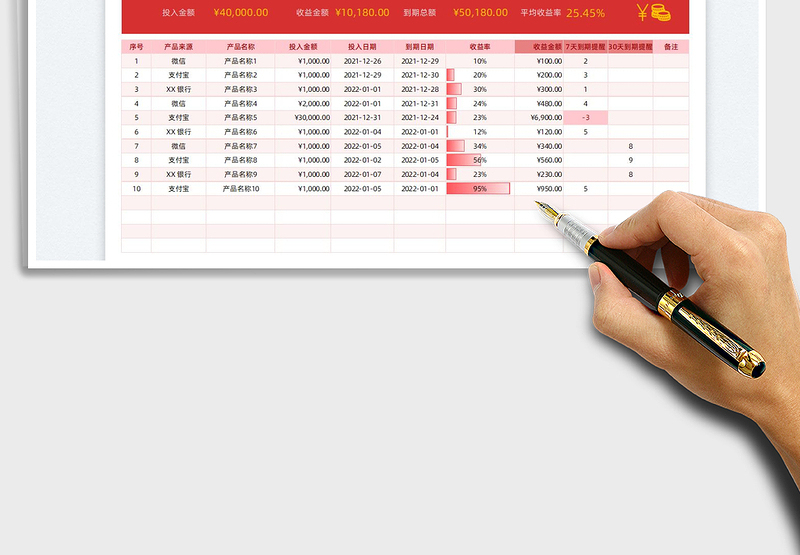 2025投资理财收益表免费下载