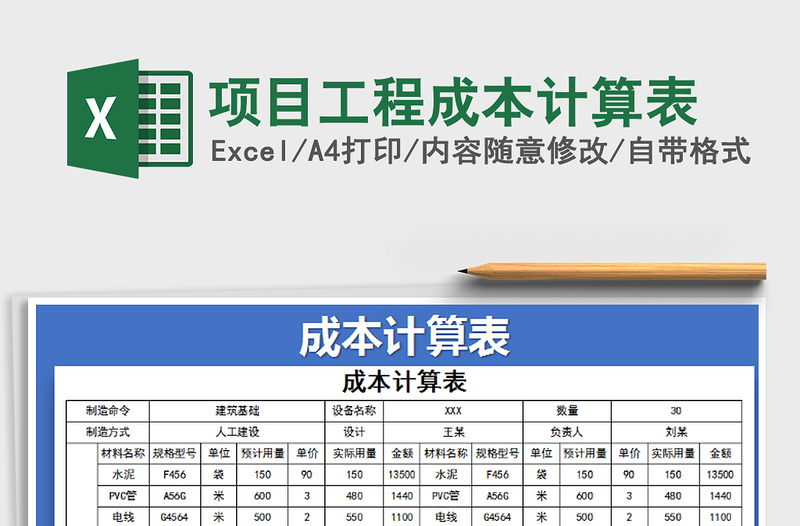 2025年项目工程成本计算表