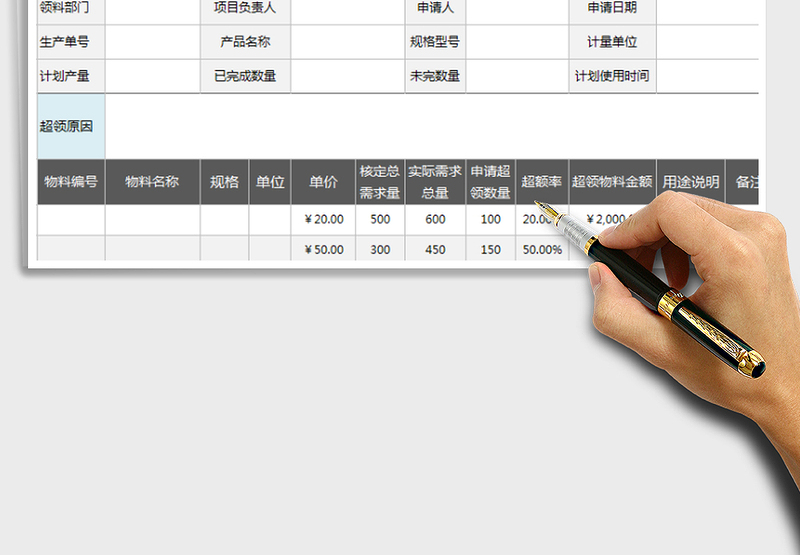 2025年生产物料超领申请单免费下载