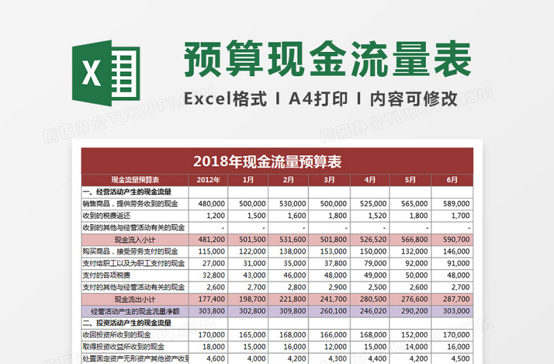 预算现金流量表Execl表格免费下载