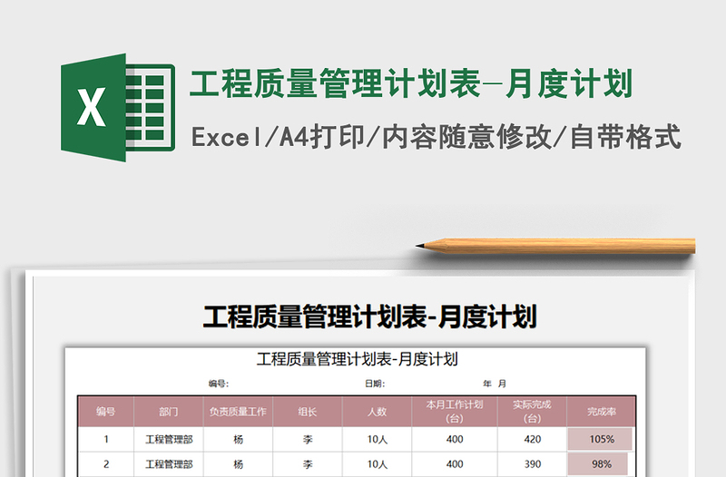 2025年工程质量管理计划表-月度计划