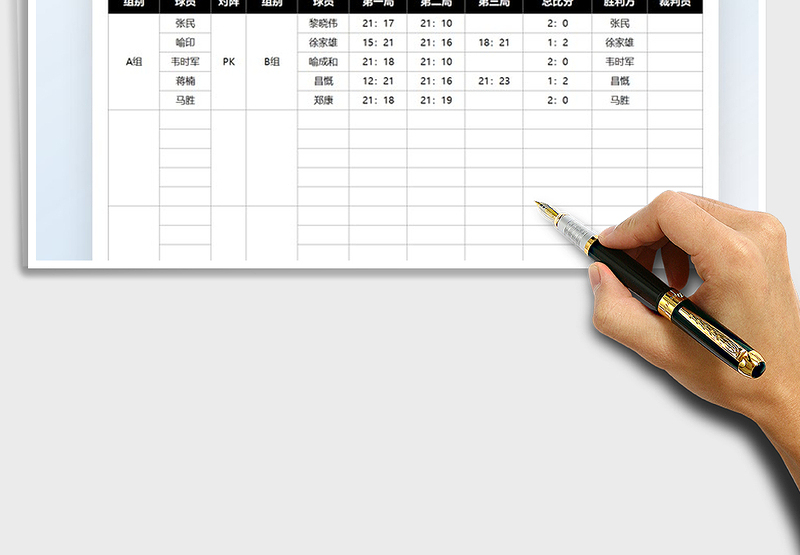 2024羽毛球比赛成绩表exce表格