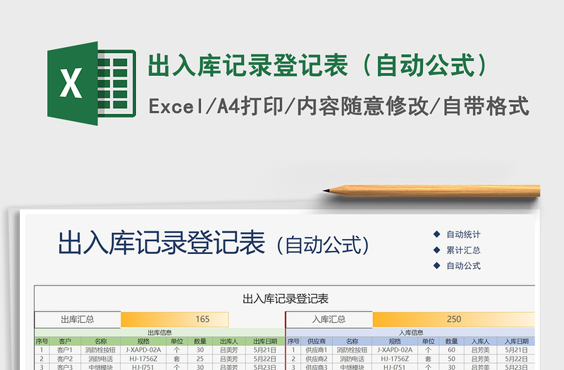 2025年出入库记录登记表（自动公式）