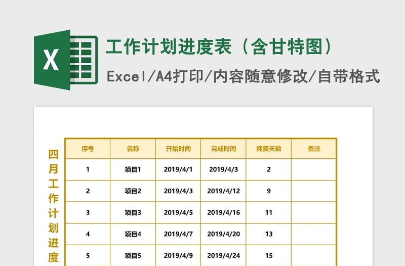 工作计划进度表（含甘特图）excel表格下载