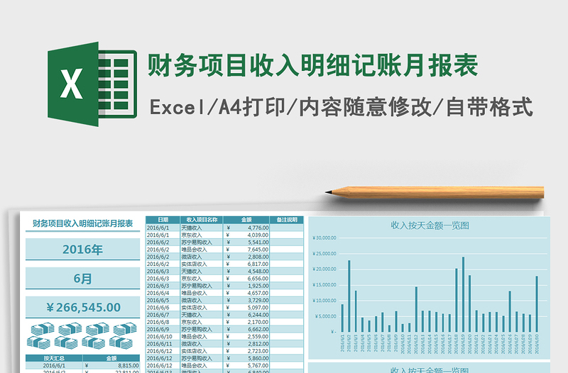 2025年财务项目收入明细记账月报表