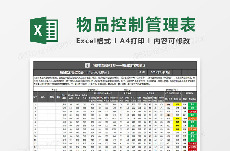 仓储物流管理库存量监控表免费下载