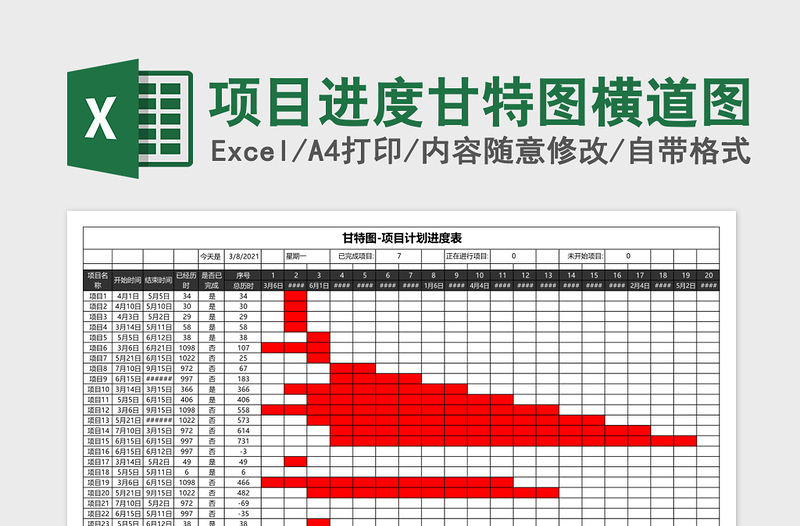 项目进度甘特图横道图excel模板