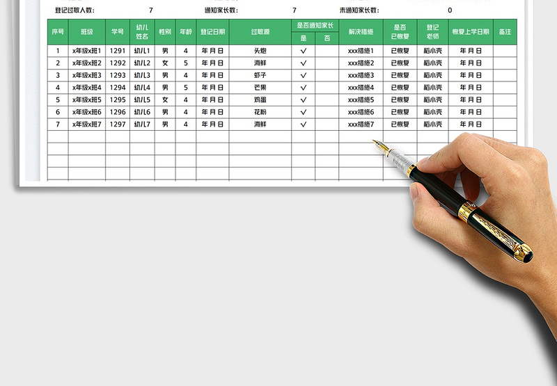 2025幼儿园幼儿过敏情况表免费下载