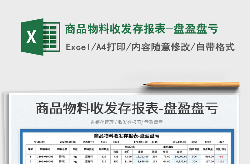 2025商品物料收发存报表-盘盈盘亏免费下载